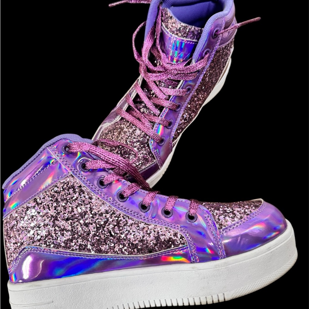Purple Glitter High-Top Sneakers